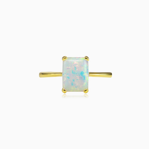 Rectangle white opal gold ring