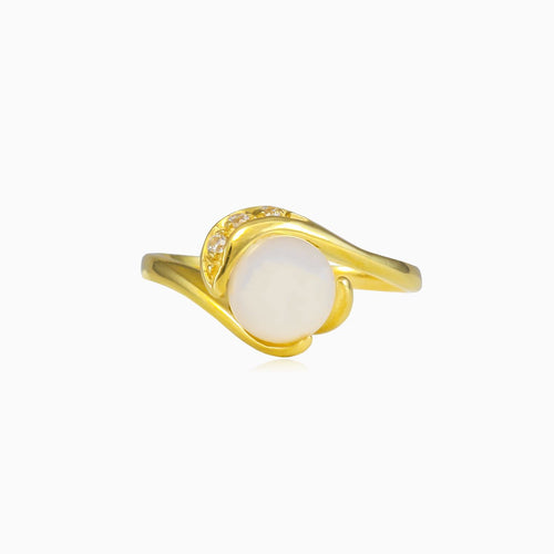 Unique white pearl cubic zirconia ring