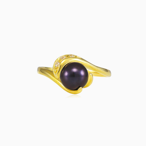 Unique black pearl cubic zirconia ring