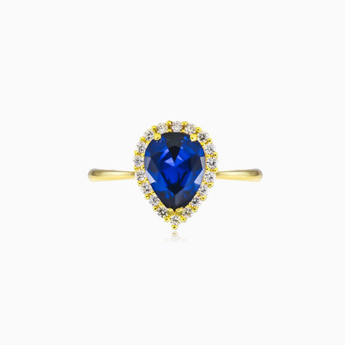 Pear-cut blue quartz gold ring
