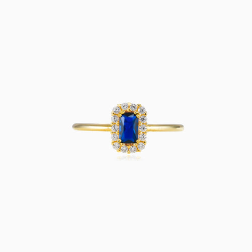 Rectangle blue quartz halo ring