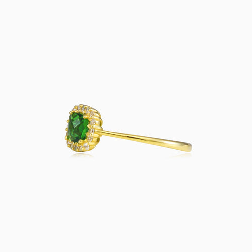 Cushion green quartz gold ring