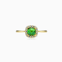 Cushion green quartz gold ring