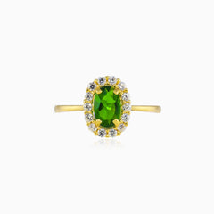 Zlatý prsten s oválným syntetickým smaragdem