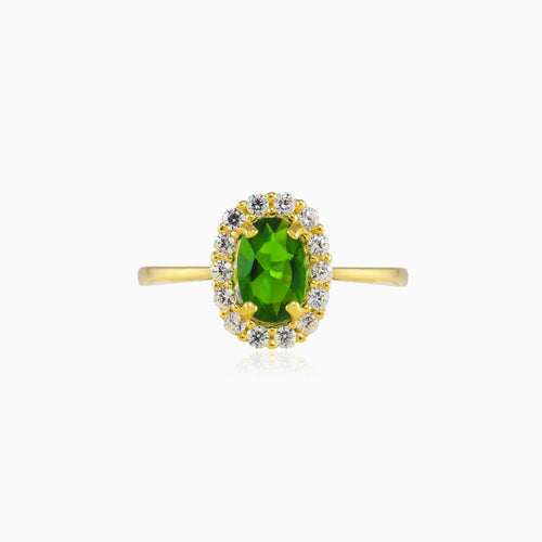 Oval green quartz halo gold ring
