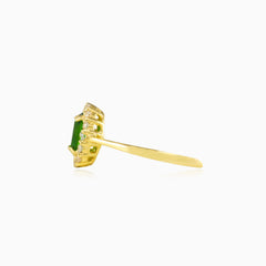 Oval green quartz halo gold ring