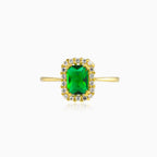 Rectangle green quartz gold ring