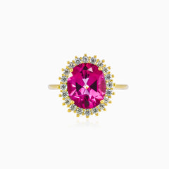  Královský oválný prsten s růžovým syntetickým kamenem