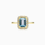Zlatý prsten s modrým topazem, emerald brus