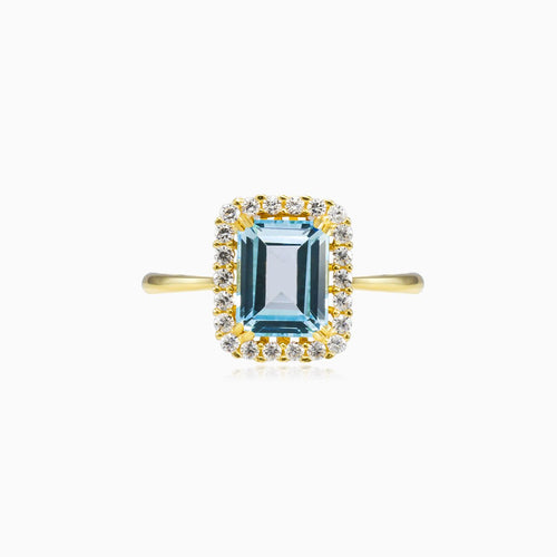 Emerald-cut blue topaz gold ring