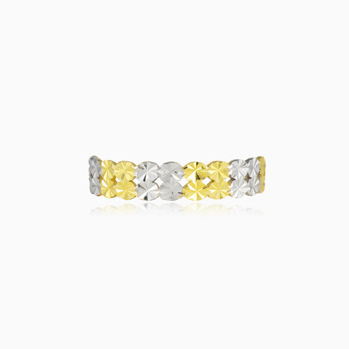 Shiny white and yellow band ring