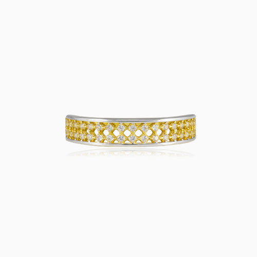 Net gold and cubic zirconia ring