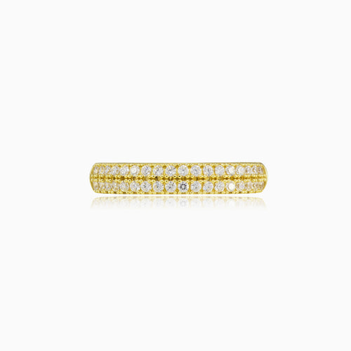 Two-row cubic zirconia pave gold band
