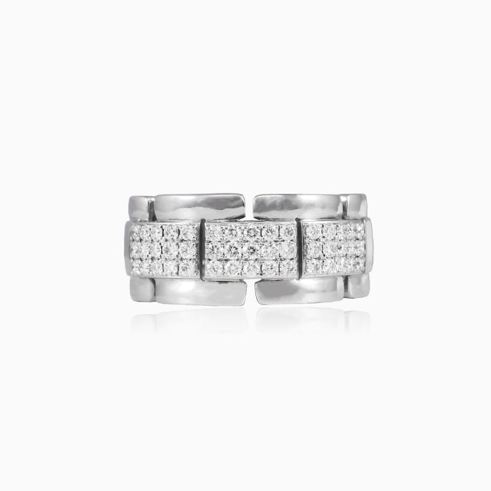 Anillo de hombre en oro blanco con diamantes y eslabones