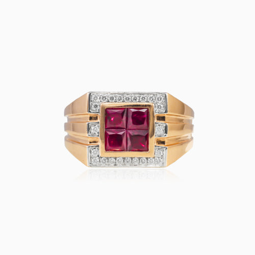 Gold ruby and diamond men ring
