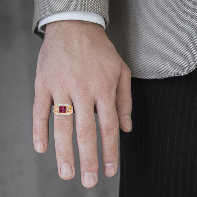 Blood Red Mens Ruby Ring in Sterling Silver