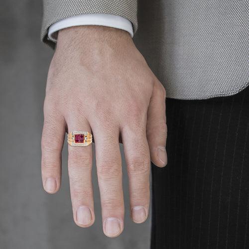 Gold ruby and diamond men ring