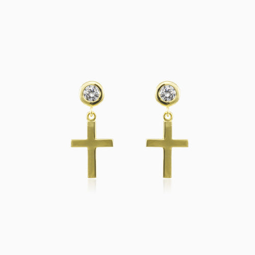 Cross and cubic zirconia gold earrings