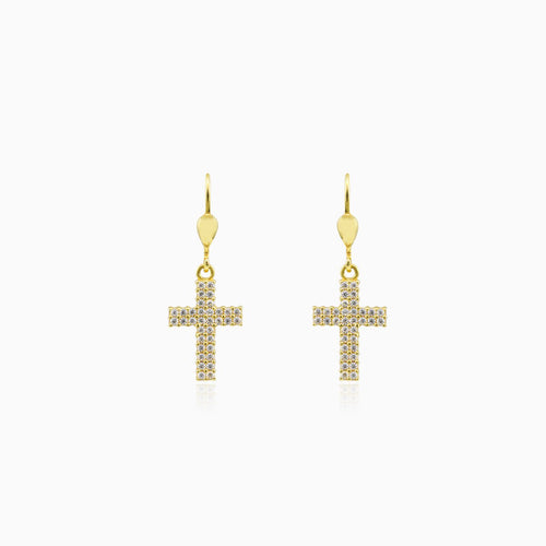 Gold cross and cubic zirconia earrings