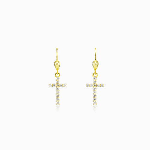Cubic zirconia cross gold earrings
