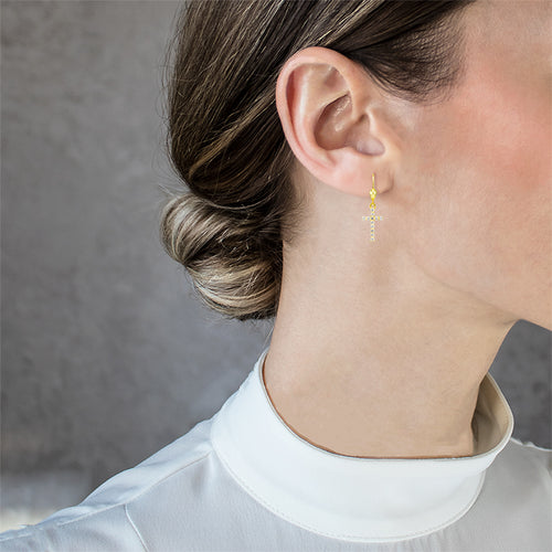 Cubic zirconia cross gold earrings