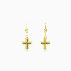 One cubic zirconia gold cross earrings