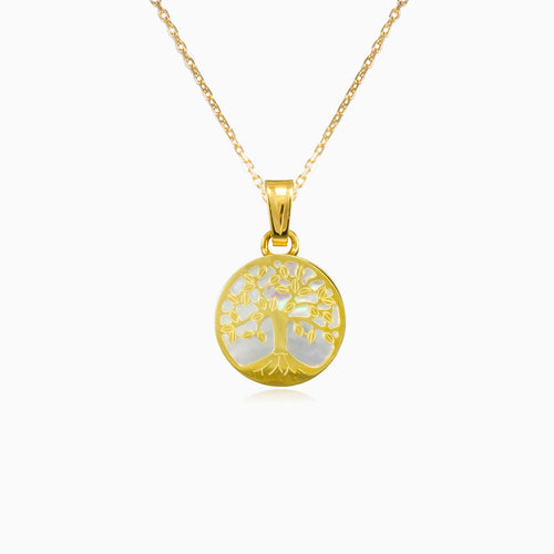Tree of life and nacre gold pendant